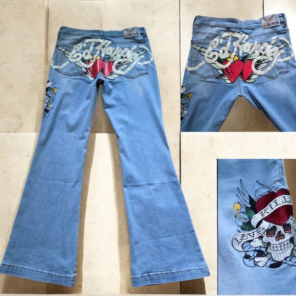 Ed Hardy Denim - NEW ED HARDY ( 32/12 ) Love Kills Slowly Retro Light Blue Fit & Flare Leg Jeans